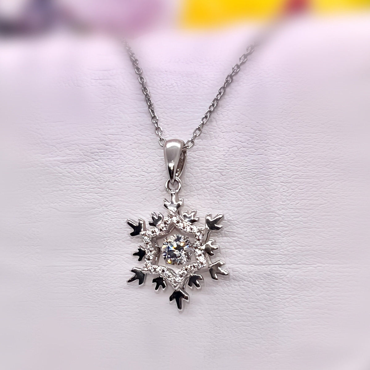 Sterling Silver Snowflake Necklace, Moissanite Diamond Pendant, Bridal Gift