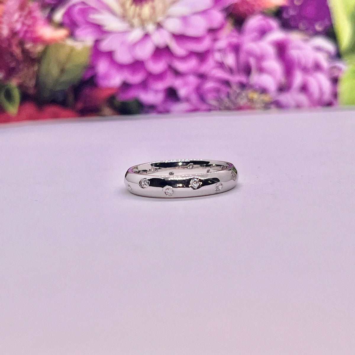Moissanite Diamond Sterling Silver Wedding Band Ring