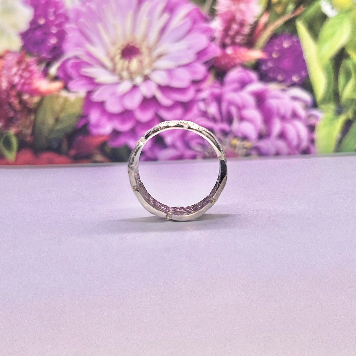 Moissanite Sterling Silver Eternity Band Ring: Woven Style