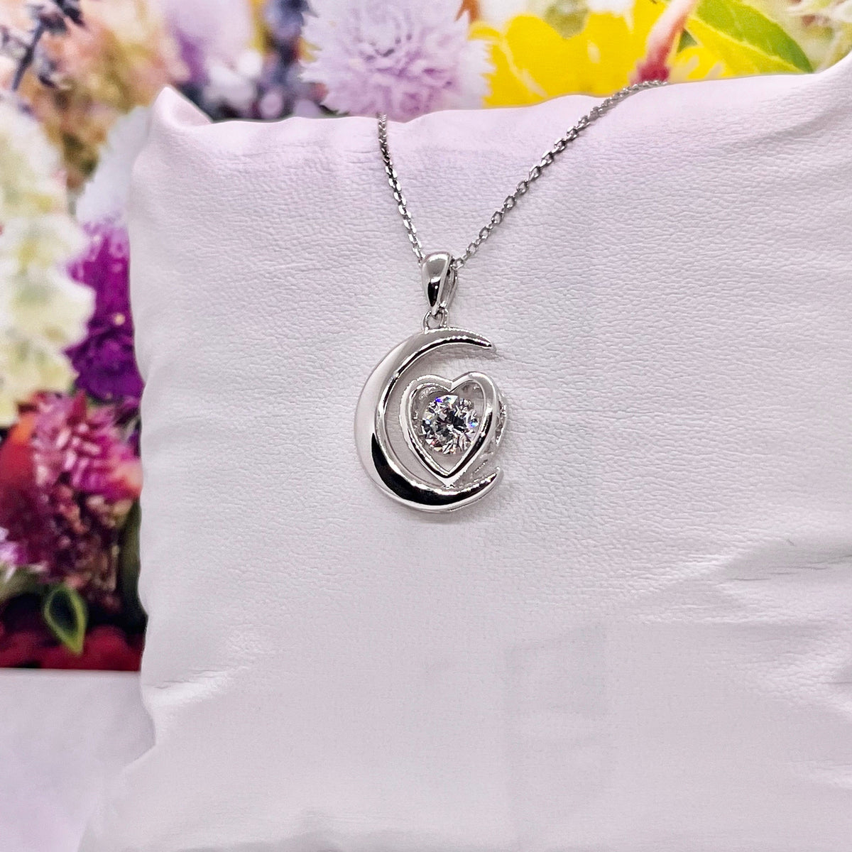 Stone Moon Heart 1 Carat Moissanite Diamond Pendant Necklace 925 Sterling Silver