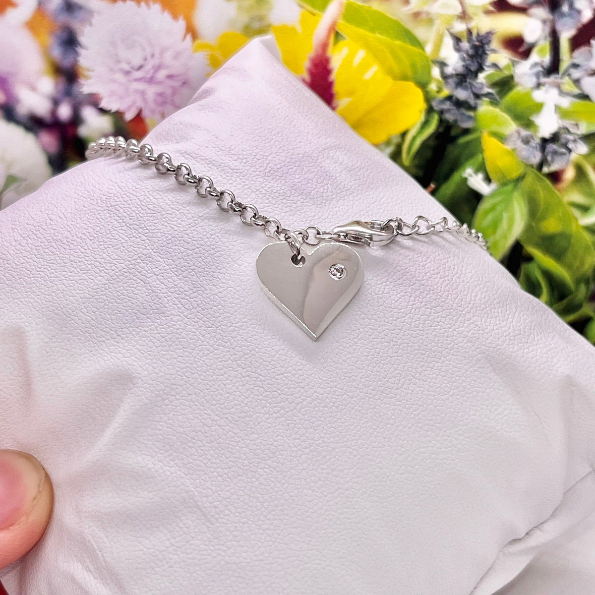 Moissanite Diamond Heart Bracelet: 925 Sterling Silver Dangle
