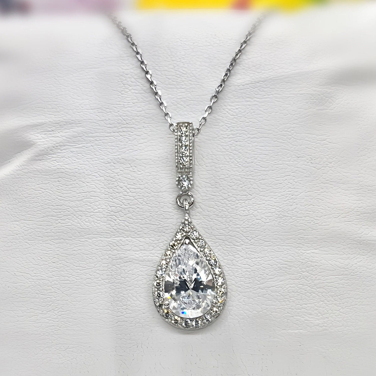 Pear Cut 3 Ct Moissanite Pendant: Sterling Silver Halo Necklace