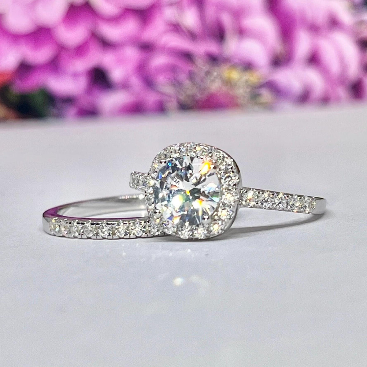 Cushion Cut 2 Carat Moissanite Engagement Ring Set: 925 Sterling Silver