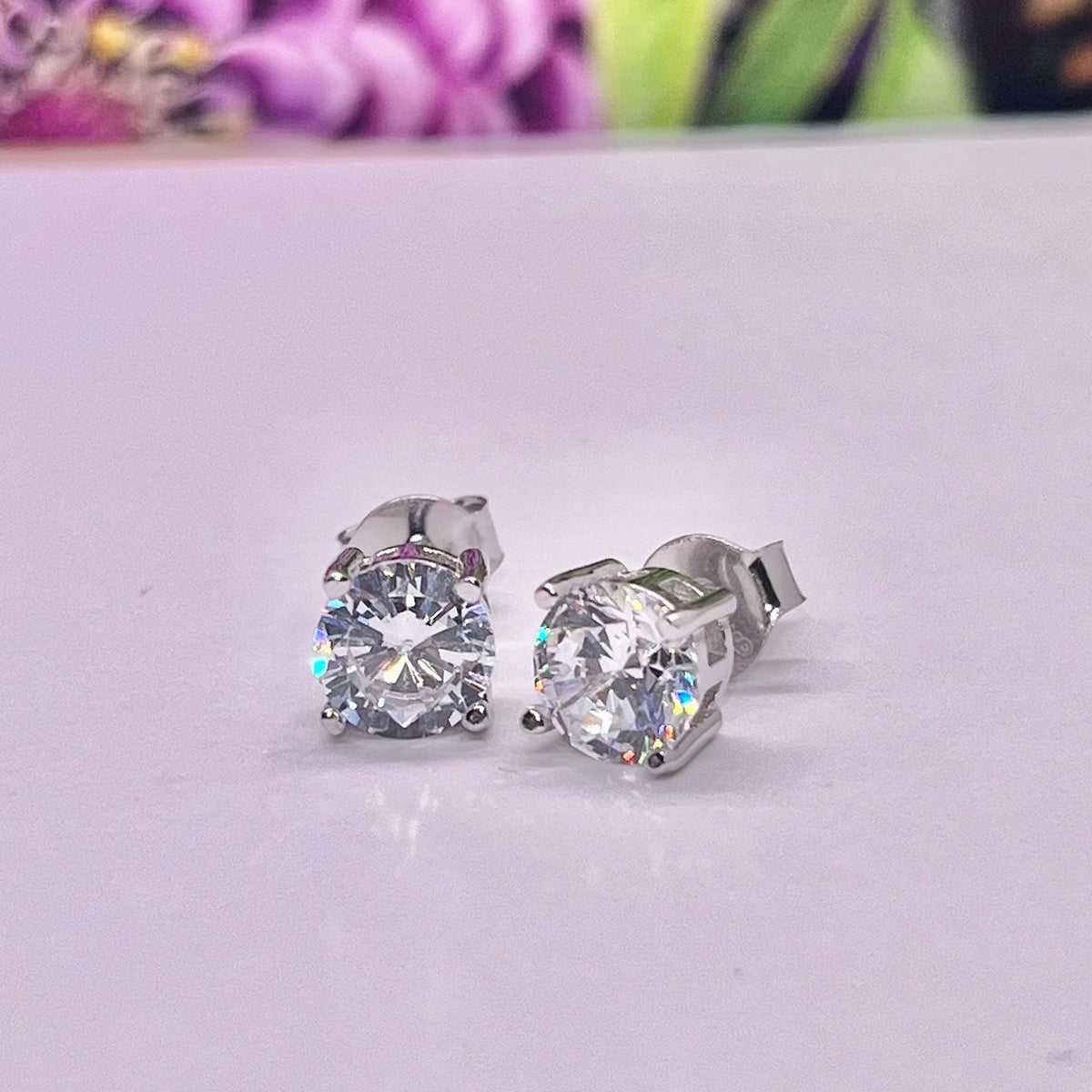 Round Moissanite Stud Silver Earrings Gift Boxed Earrings