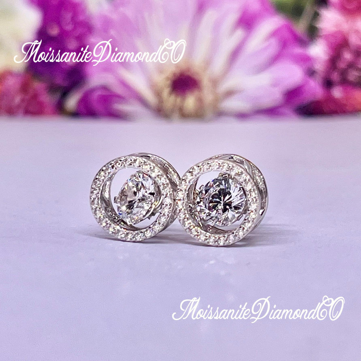 Halo Dancing Moissanite Stud Earrings: 925 Sterling Silver, Bridal Gift
