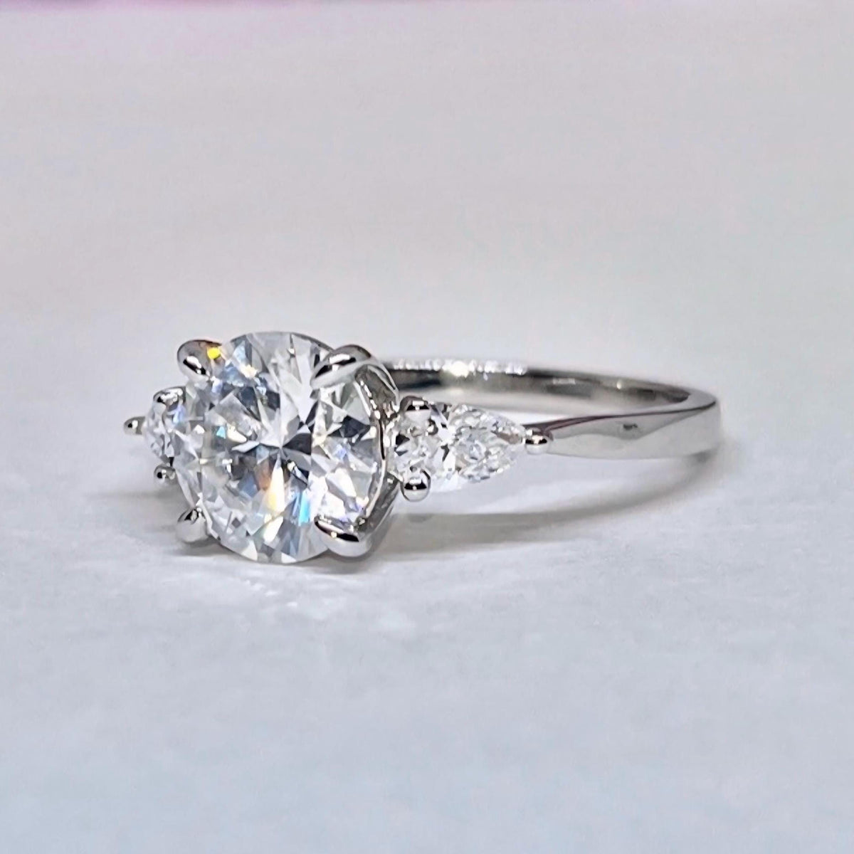 Round Cut 2 Carat Moissanite Diamond Silver Three Stone Engagement Ring