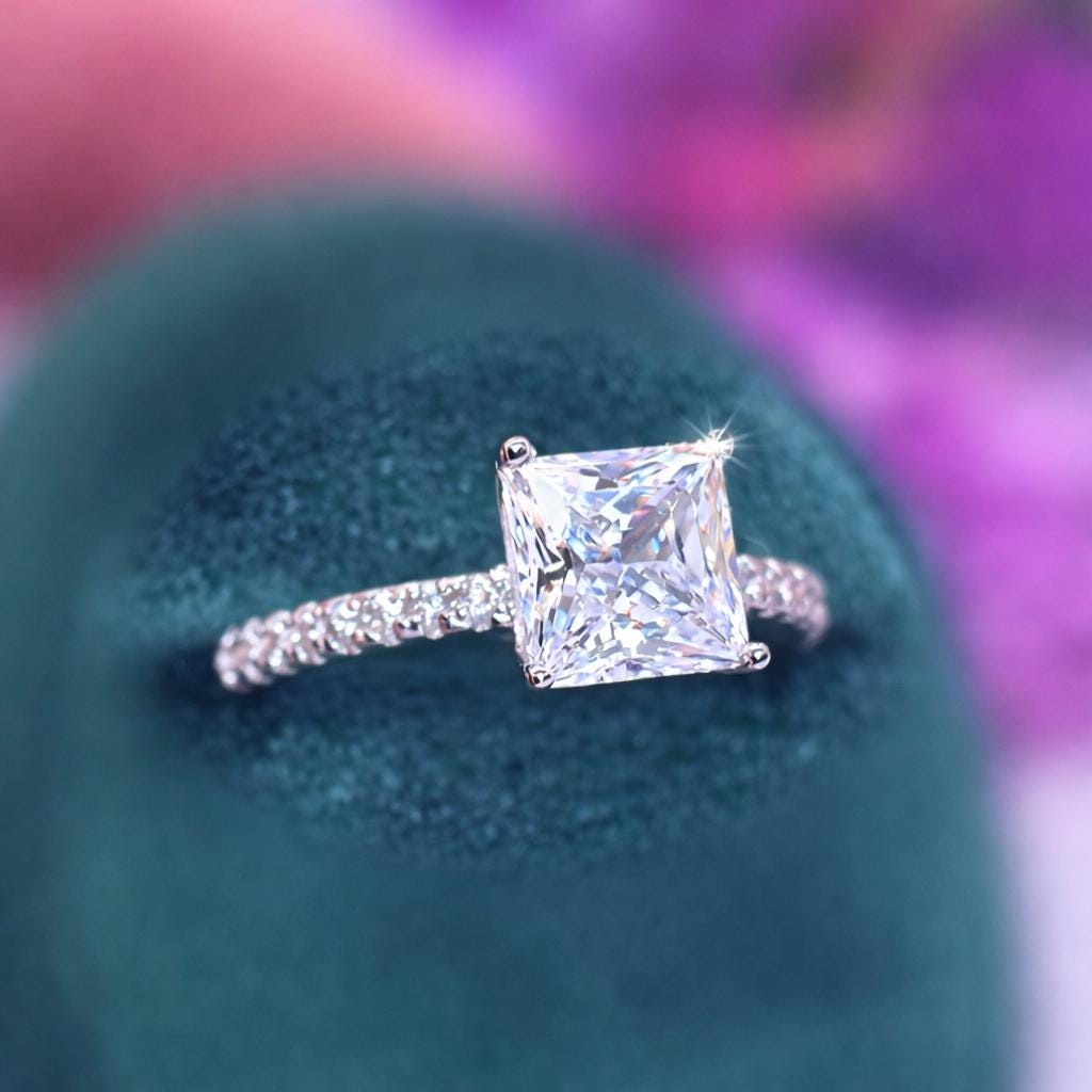 Princess Cut 1.5 Carat Moissanite Diamond Engagement Ring 925 Sterling Silver