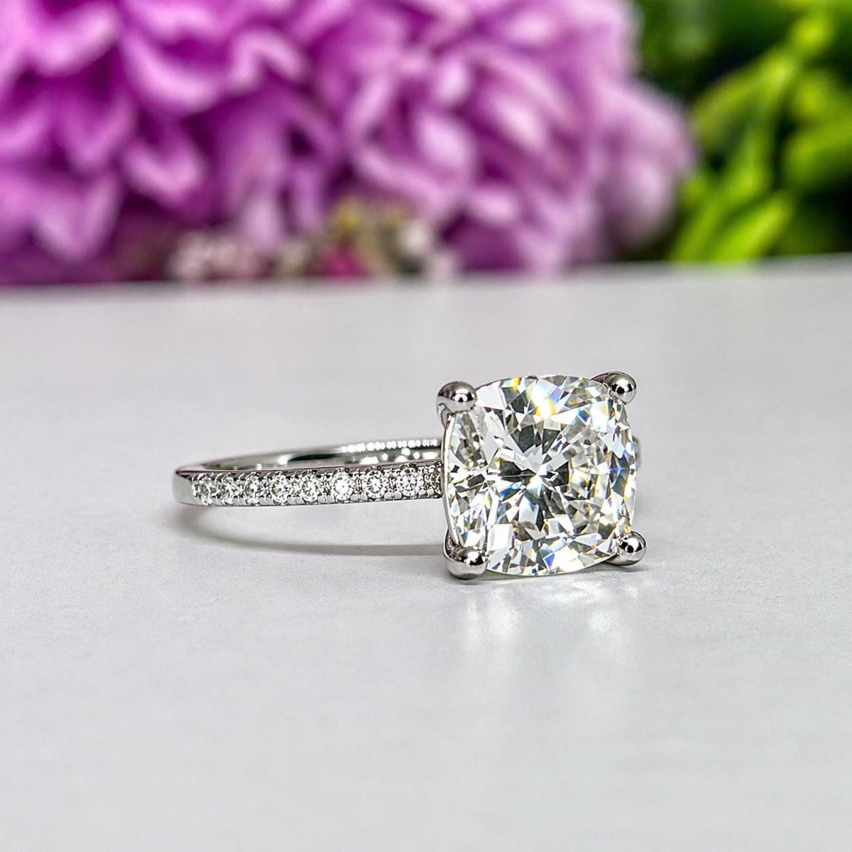 Cushion Cut 2 Carat Moissanite Engagement Ring Silver
