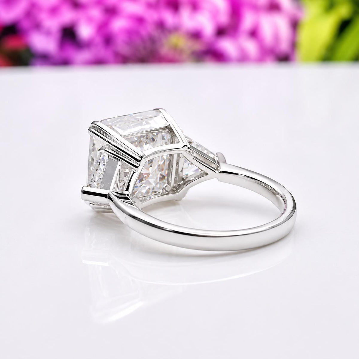 square Cut 8 ctw Moissanite Three Stone Engagement Ring - Sterling Silver