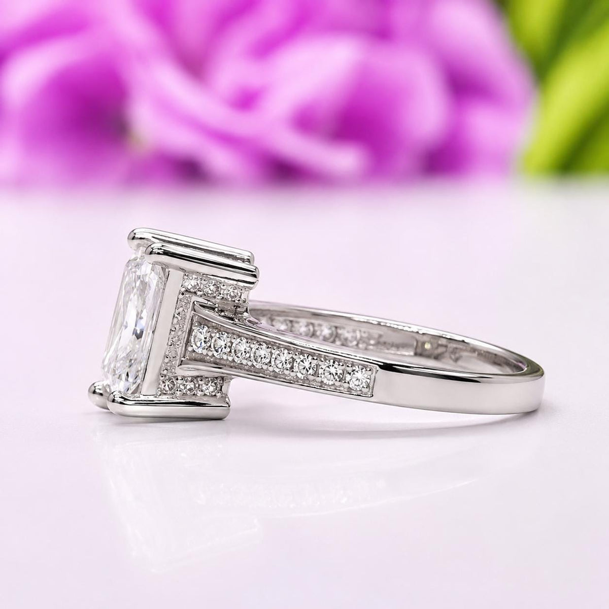 Princess Cut Moissanite Engagement Ring: 925 Sterling Silver, 1.75 Ctw