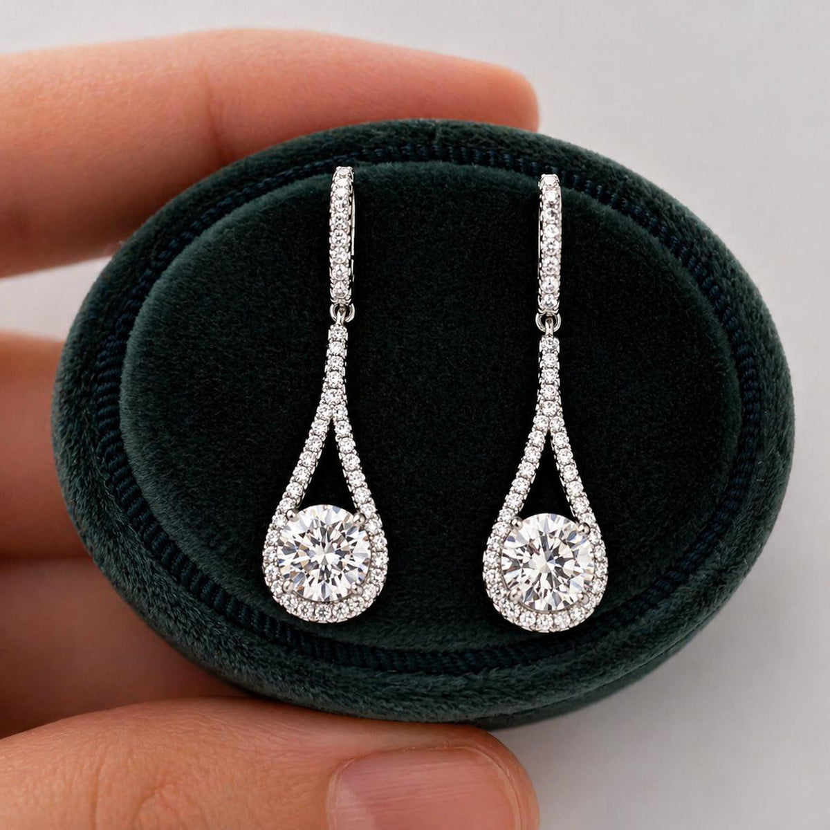 Round Cut 1 Carat VVS Moissanite Diamond Dangle Drop Earrings 925 Sterling Silver