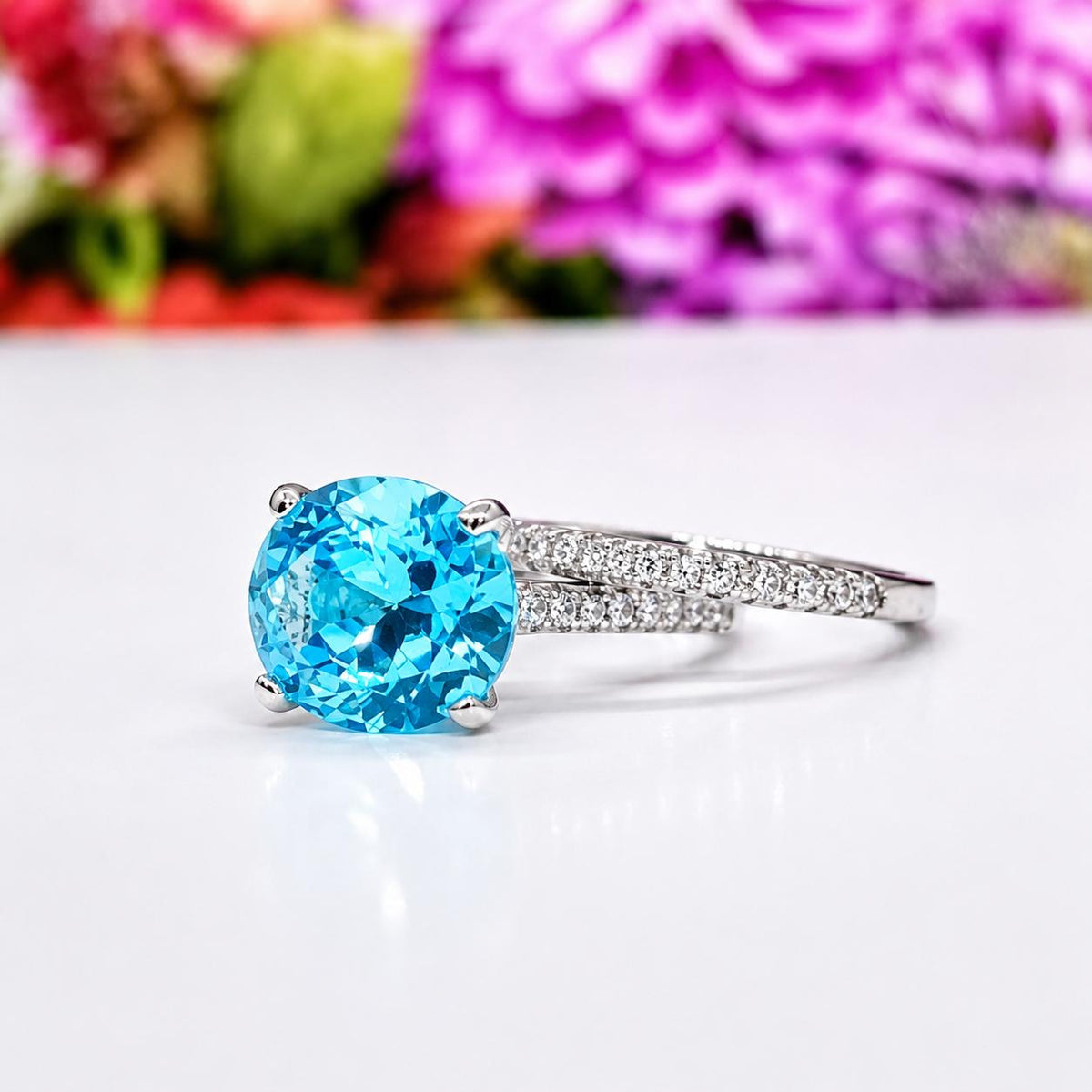 Oval Cut 4 CT Blue Sapphire Engagement Ring : 925 Sterling Silver