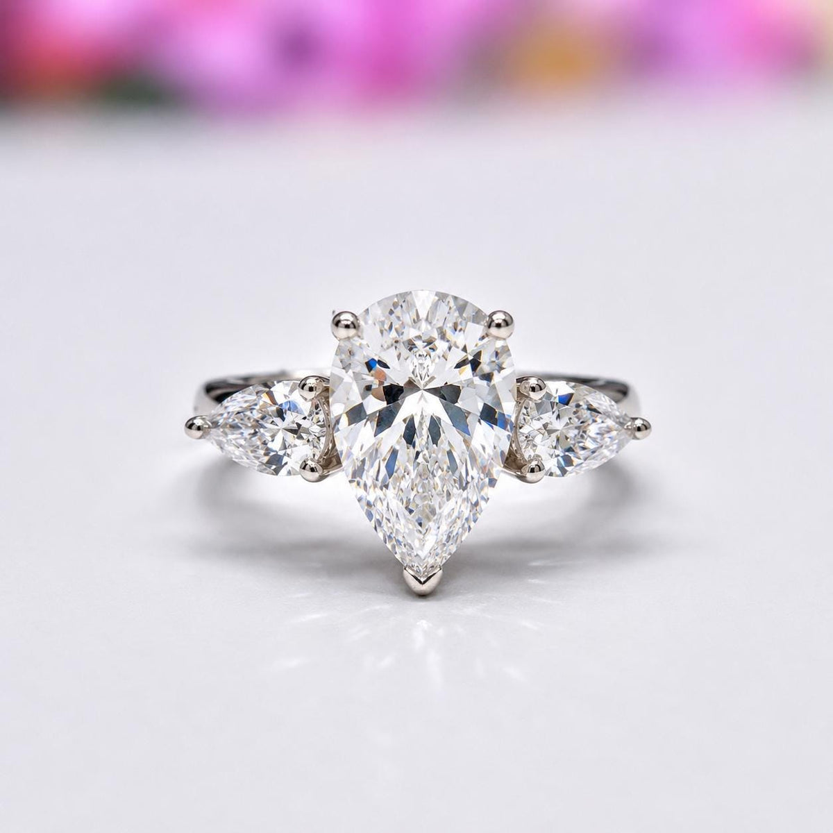 Pear Cut 4 Carat Moissanite Engagement Ring: 925 Sterling Silver