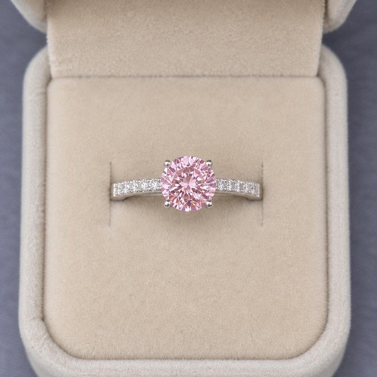 Round Cut 2 Ct Champagne Pink Moissanite Diamond Bridal Engagement Ring 925 Sterling Silver