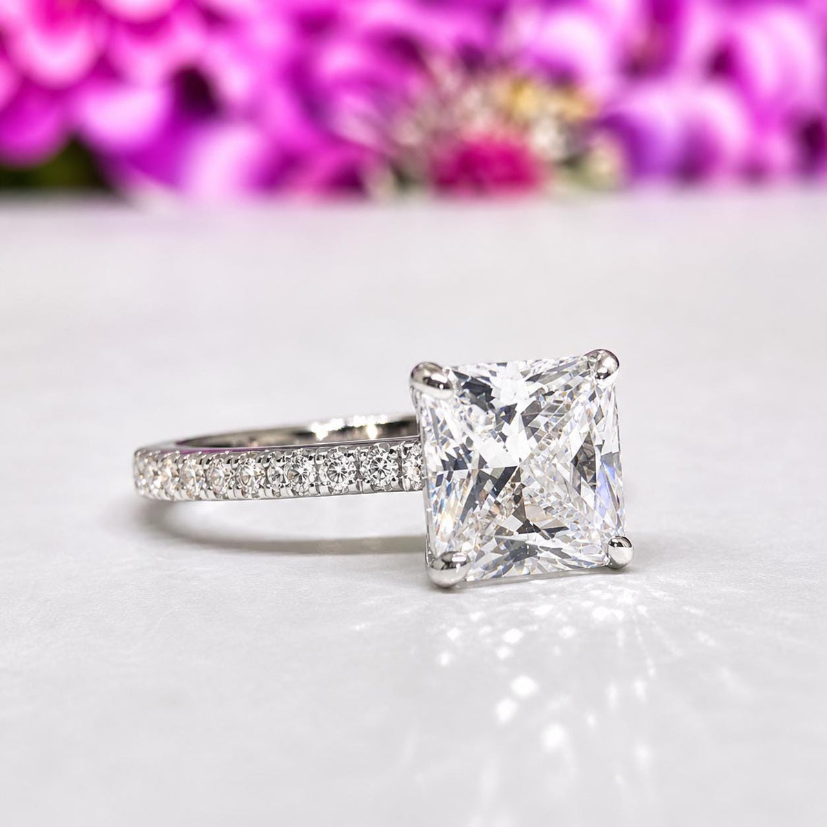 Princess Cut 2 CT Moissanite Ring: Sterling Silver Wedding Engagement