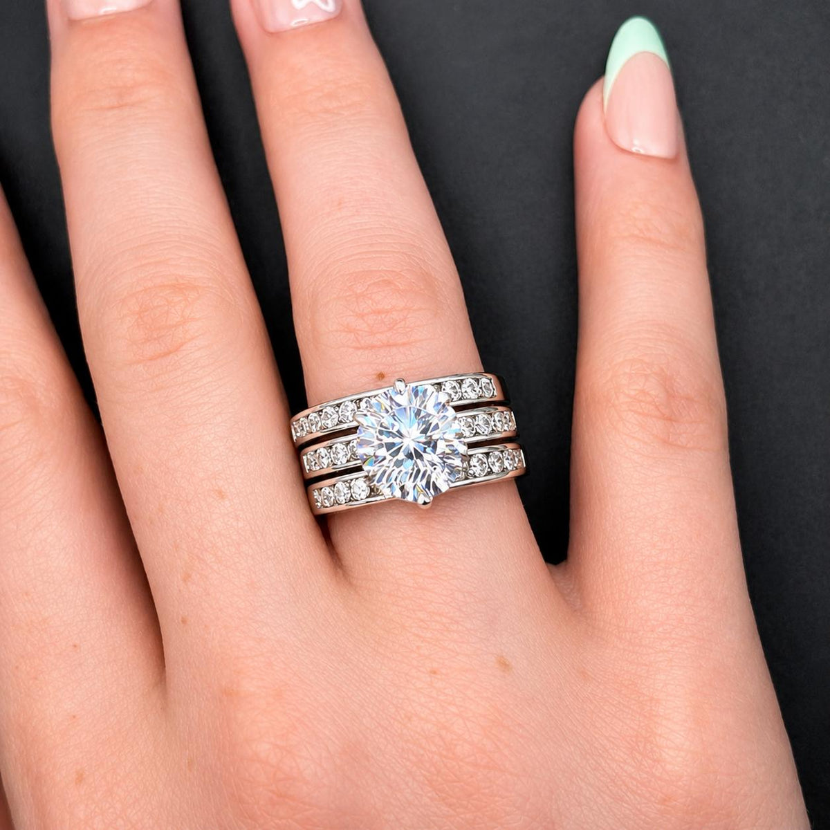 Round Cut 3 Carat Moissanite Bridal Engagement Ring Set | 925 Silver