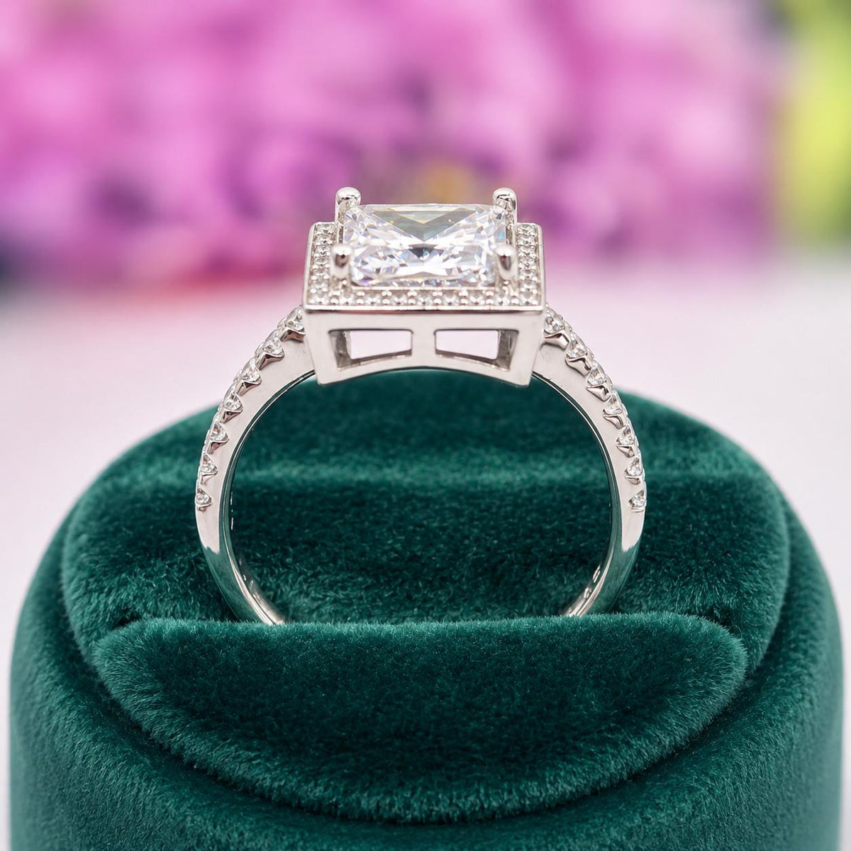 Princess Cut 1.5 Ct Moissanite Engagement Ring - Sterling Silver
