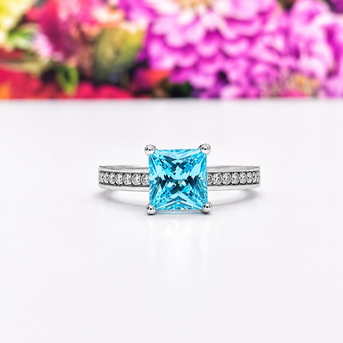 Princess Cut 1.5 Ct Blue Sapphire 925 Sterling Silver Wedding Engagement Promise Ring