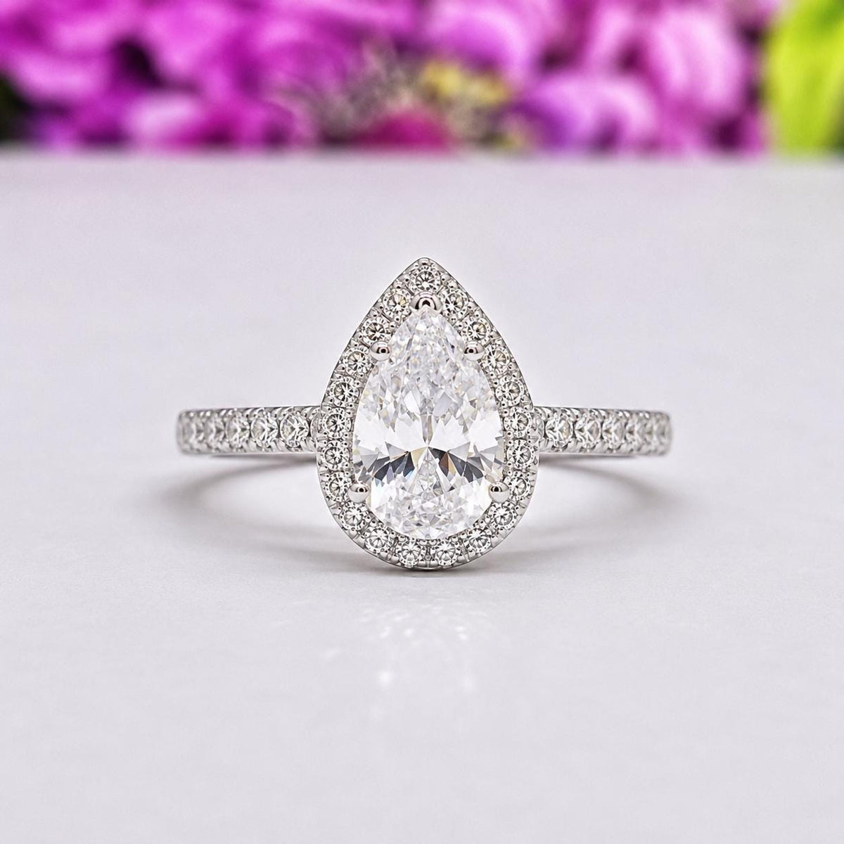 Pear Moissanite Ring 1.25 Carat : Sterling Silver Bridal Ring