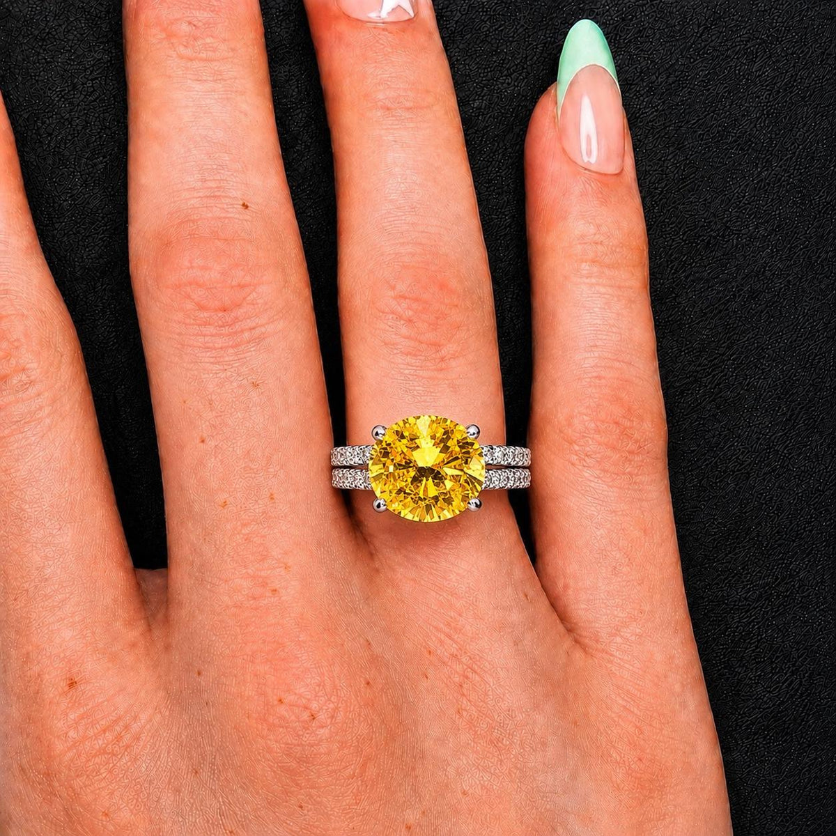 Yellow Oval Sapphire Engagement Ring Set
