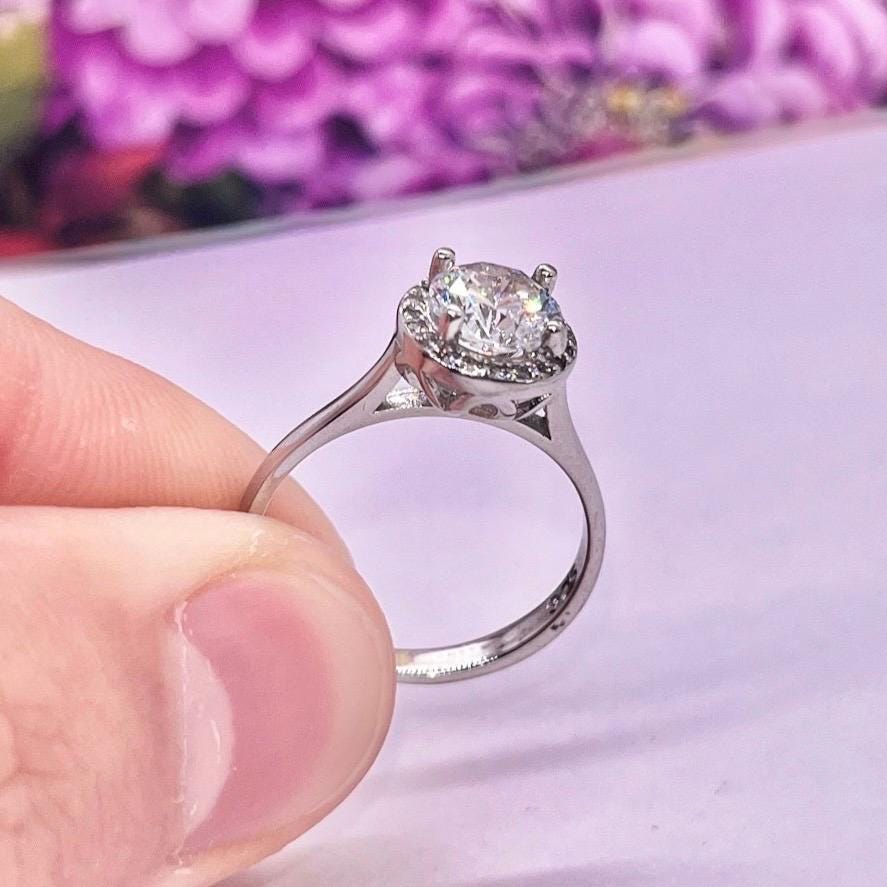 Halo Moissanite 1CT Engagement Ring: 925 Sterling Silver