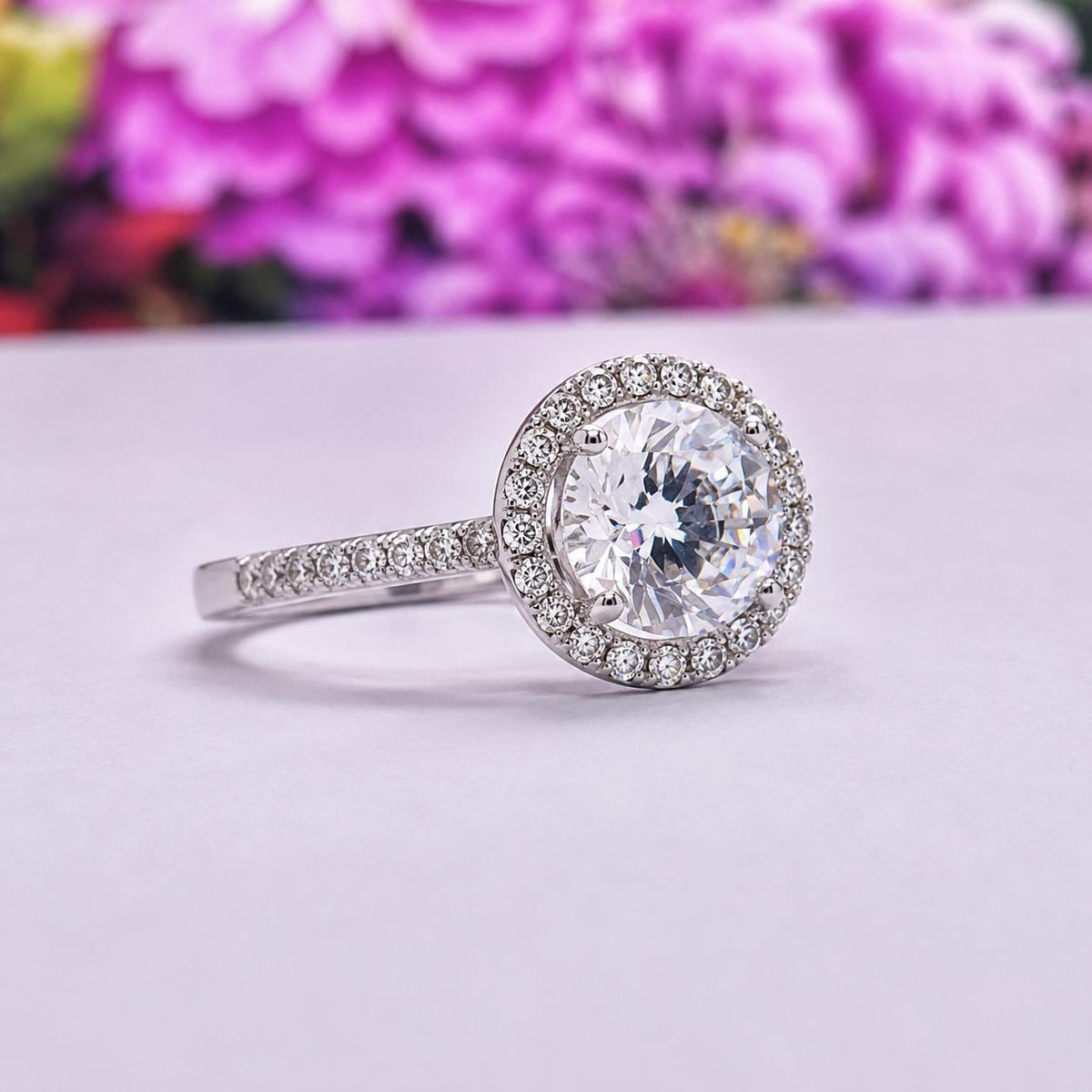 1.5 Carat Moissanite Halo Ring: 925 Sterling Silver Engagement Ring