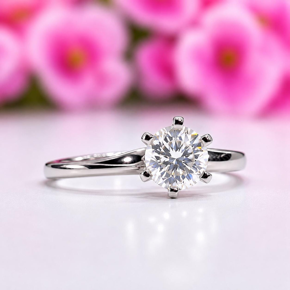 Moissanite Diamond Bridal Ring Set: 1.25 CT Round Cut Sterling Silver