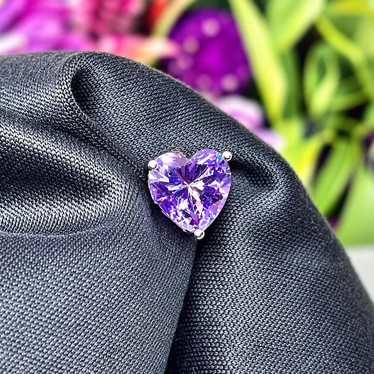 Heart Cut Purple Sapphire Stud Earrings: 925 Sterling Silver