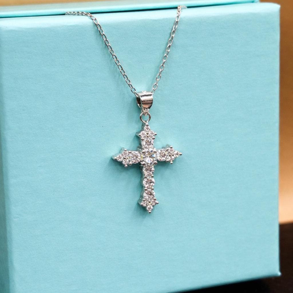 Moissanite Cross Pendant Necklace: 925 Sterling Silver