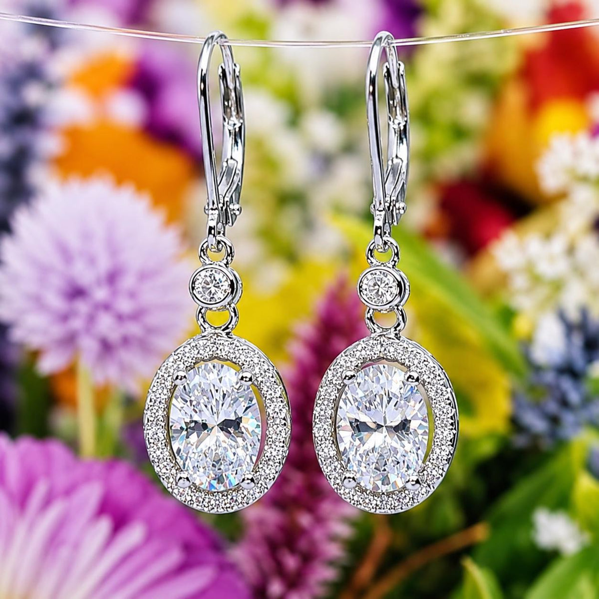 Oval Cut 1.5 Ct Moissanite Dangle Earrings: 925 Sterling Silver