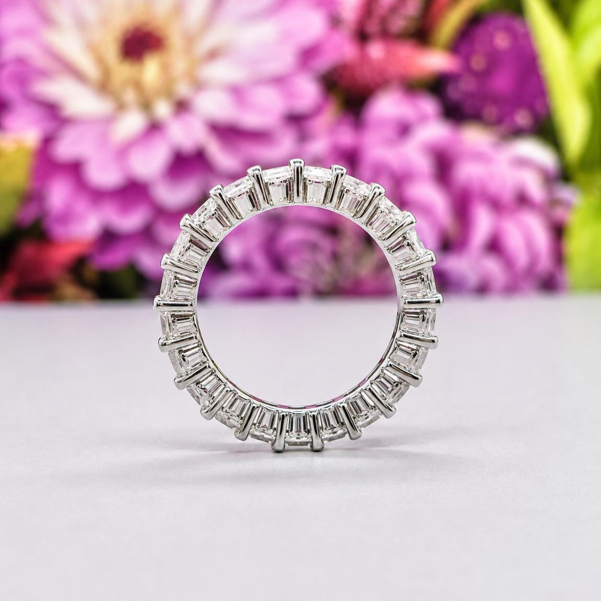 Moissanite Diamond Eternity Band Ring: 925 Sterling Silver