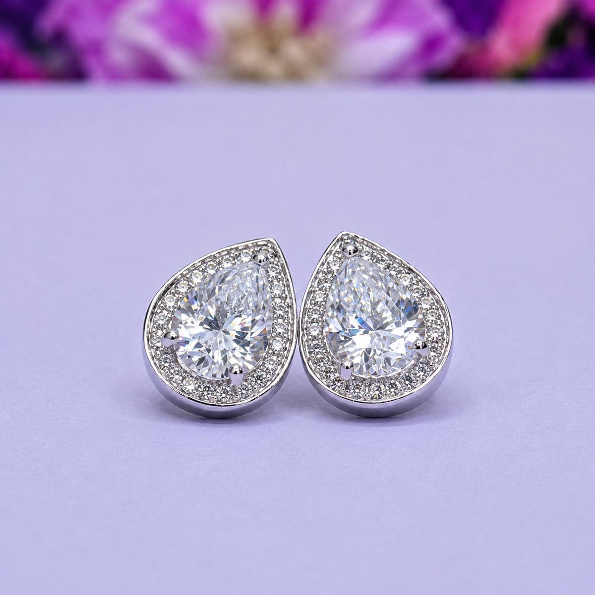 Pear Cut 1 Ct Moissanite Stud Earrings: 925 Sterling Silver