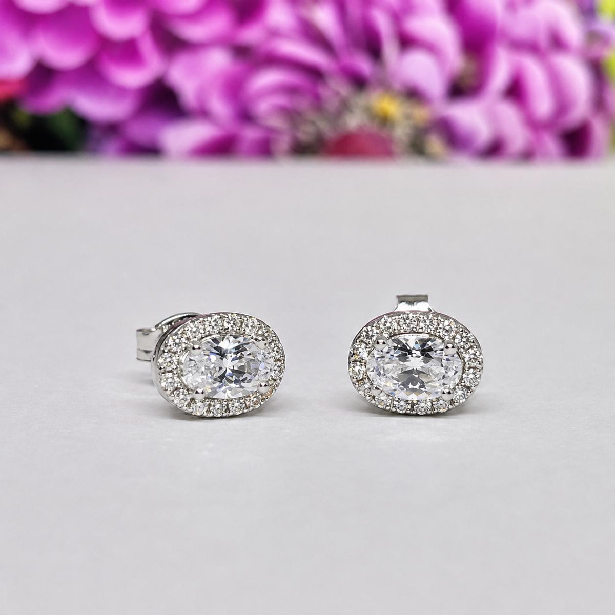 Oval Moissanite Stud Earrings: 925 Sterling Silver Halo, 1 Carat