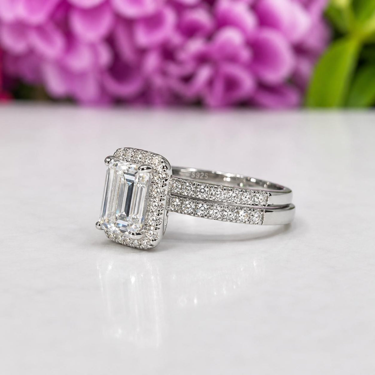 Radiant Cut 2 Carat Solitaire Moissanite Ring Set