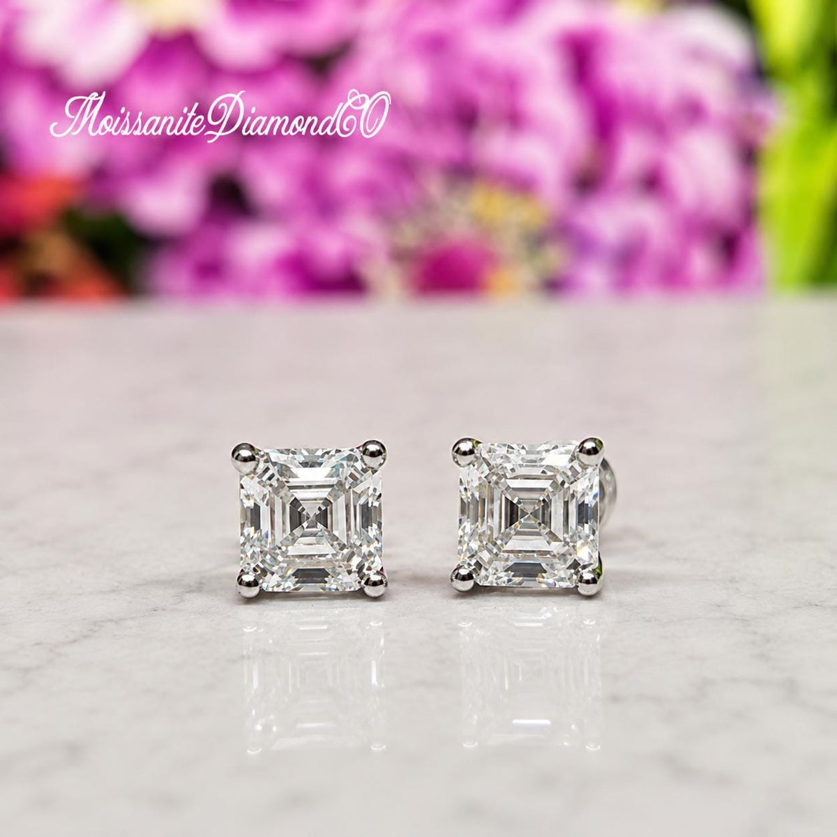Radiant Cut 1 Carat Moissanite Silver Stud Earrings
