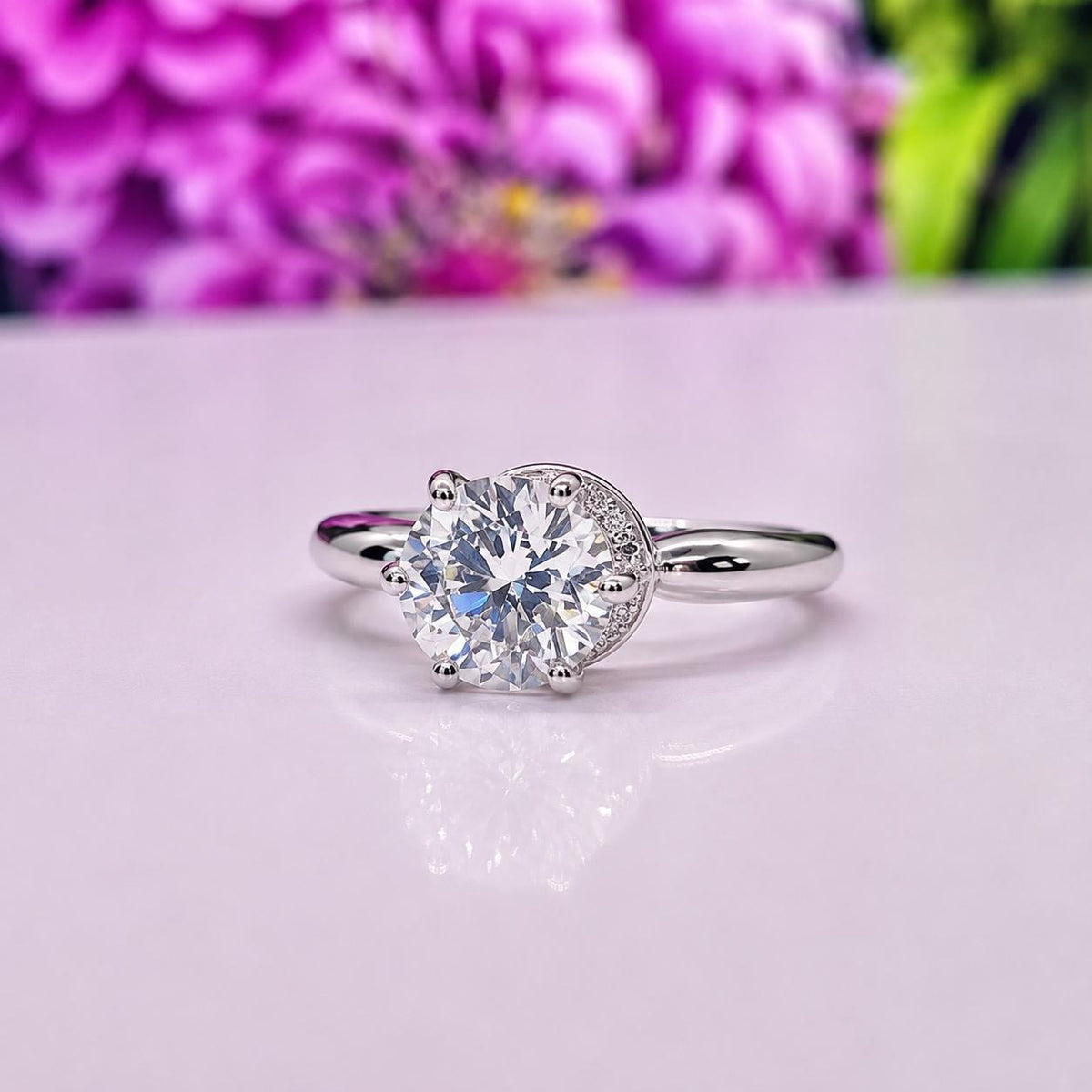 Raised Round Cut 1.25 Ct Moissanite Diamond Engagement Ring : 925 Sterling Silver