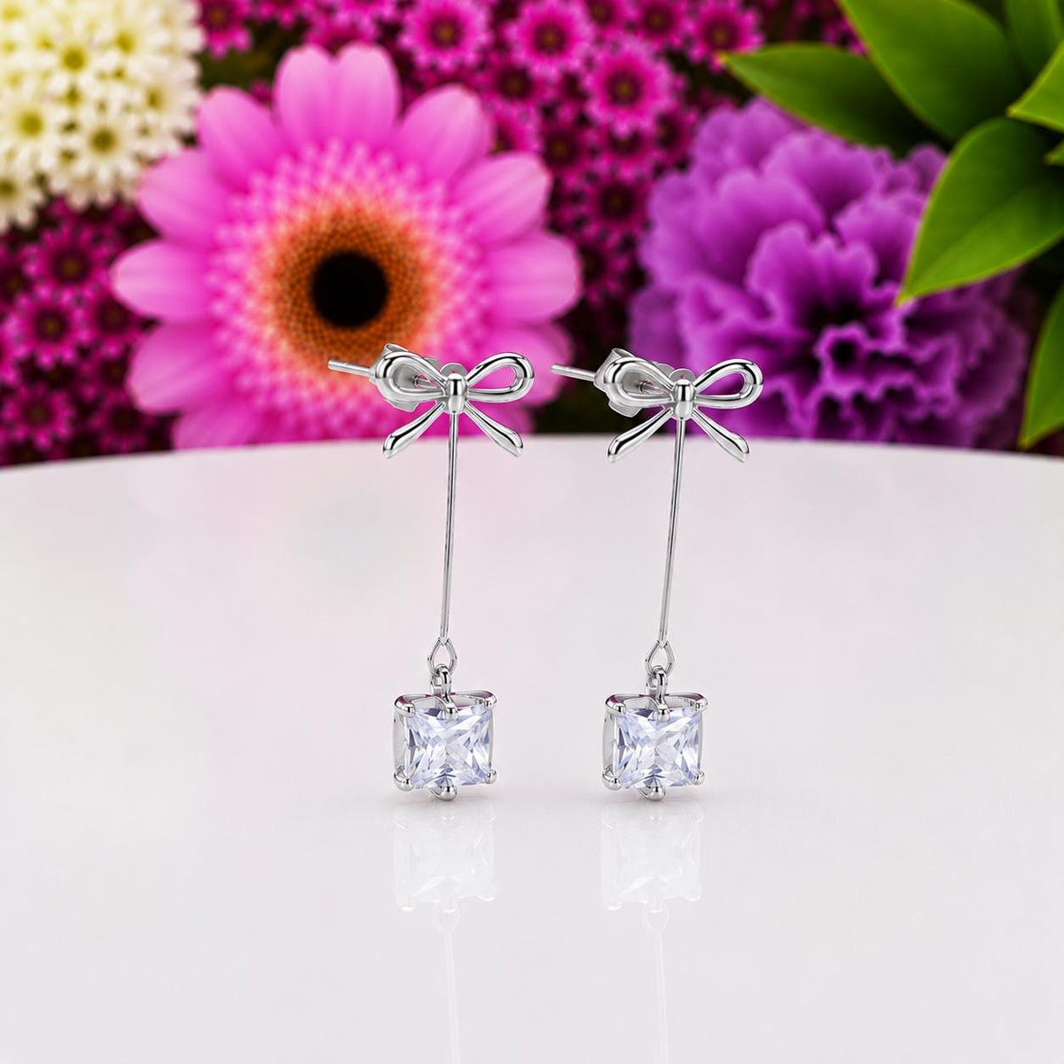 Bowknot Dangle Drop Earrings : 925 Sterling Silver