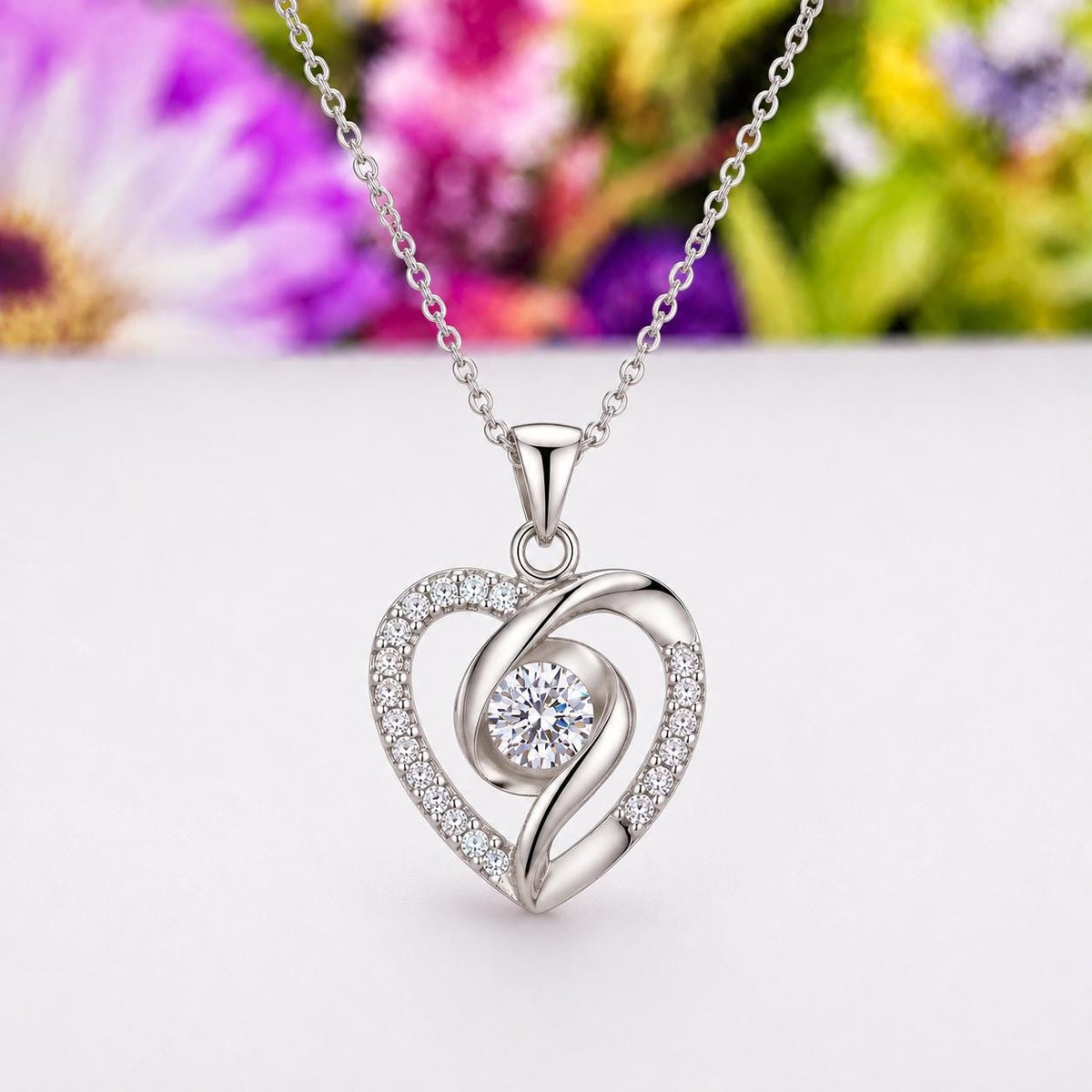 Silver Heart Moissanite Diamond Necklace : 925 Sterling Silver