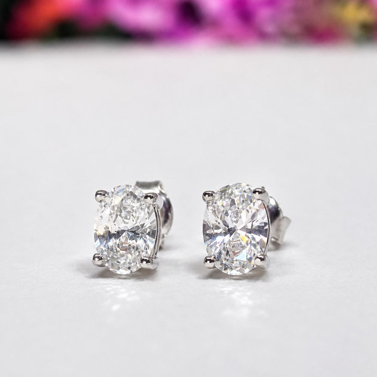 Oval Cut 1 Ct Moissanite Diamond Stud Earrings: Sterling Silver