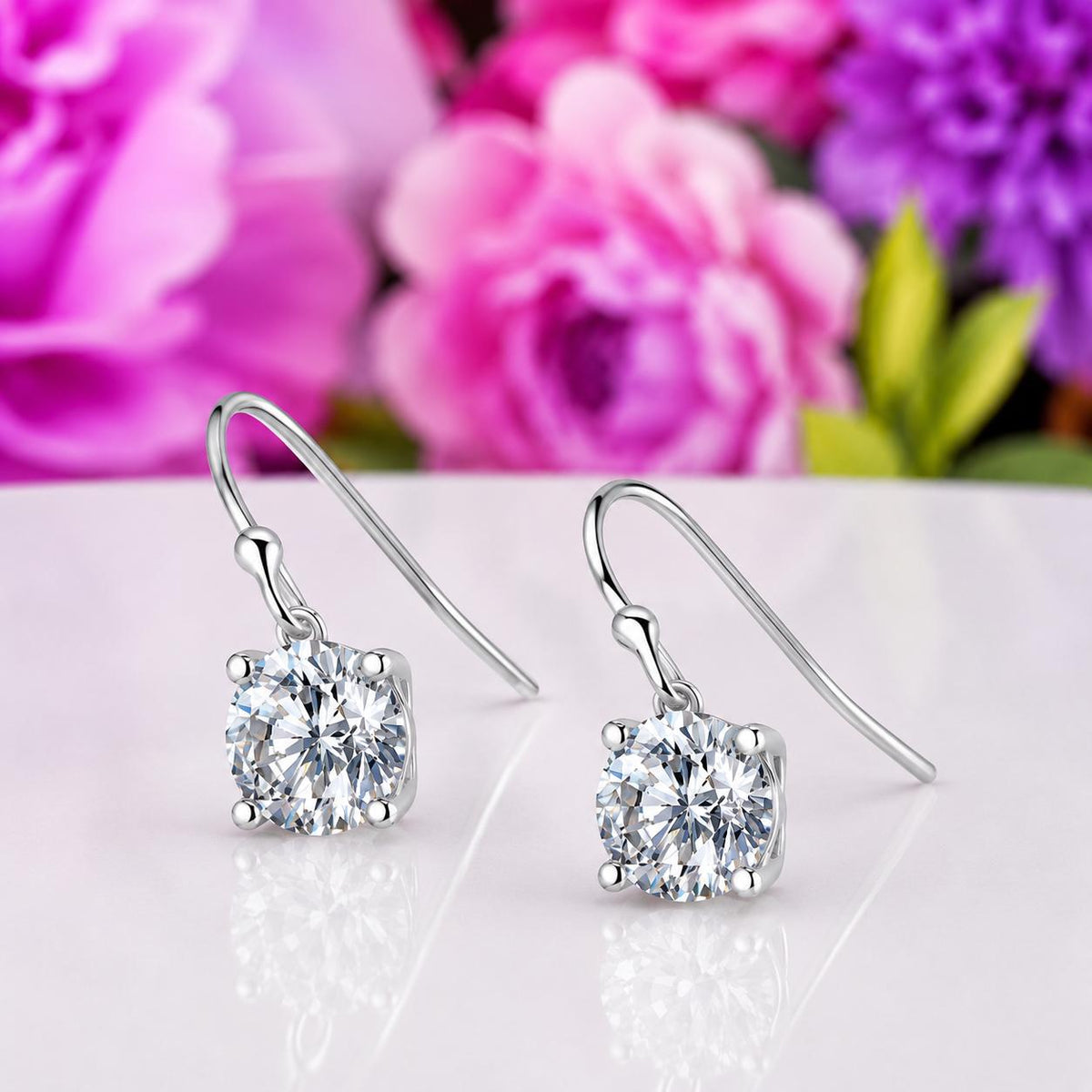 Hook Moissanite Diamond 1 Carat Dangle Drop Earrings : 925 Sterling Silver