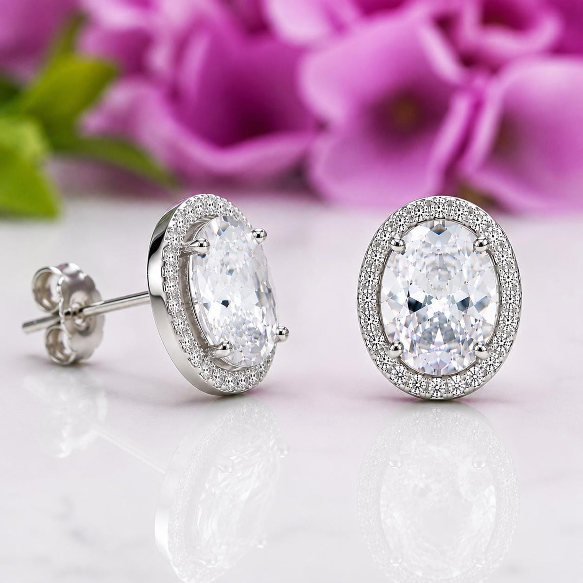 Oval Cut 3 Carat Moissanite Stud Earrings : 925 Sterling Silver
