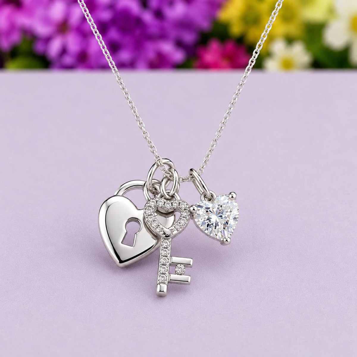 Key Lockhart Love Charm Necklace Moissanite Diamond : 925 Sterling Silver Pendant