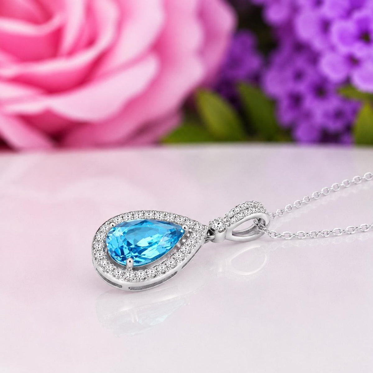 Tear Drop 3 Ct Blue Sapphire Necklace : 925 Sterling Silver