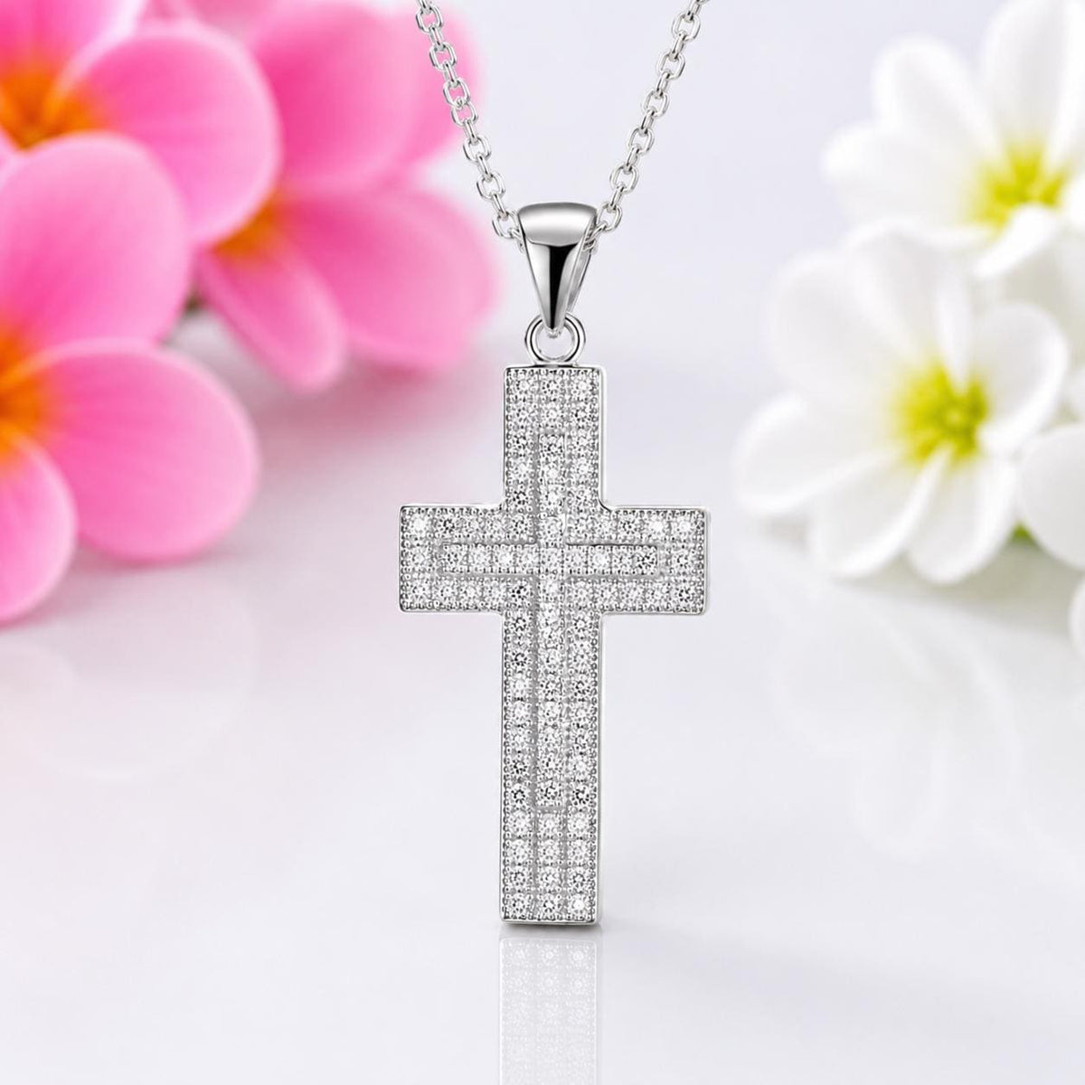 Moissanite Micro-set Cross Pendant Necklace : 925 Sterling Silver