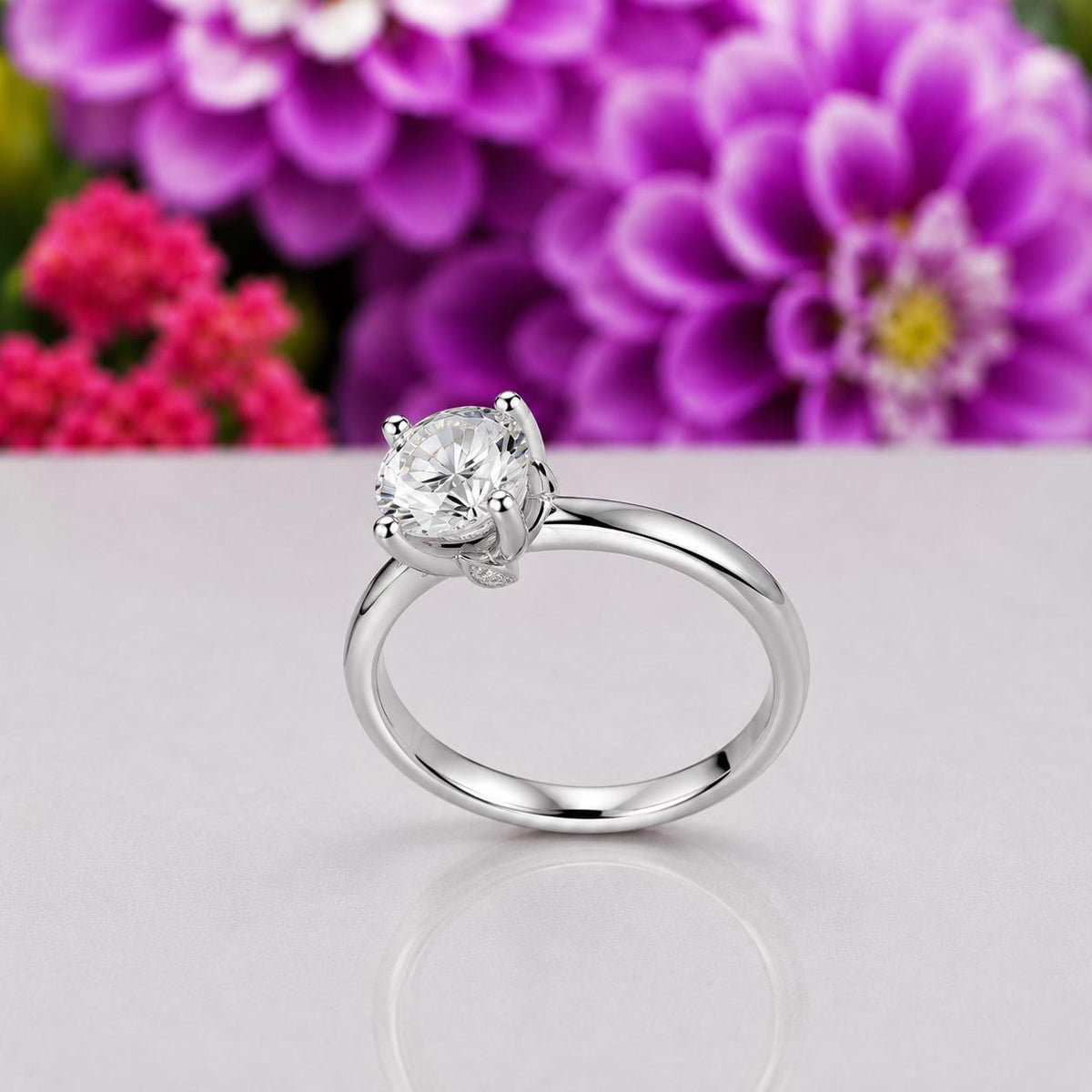 Round 1 Carat Moissanite Diamond Wedding Ring : 925 Sterling Silver