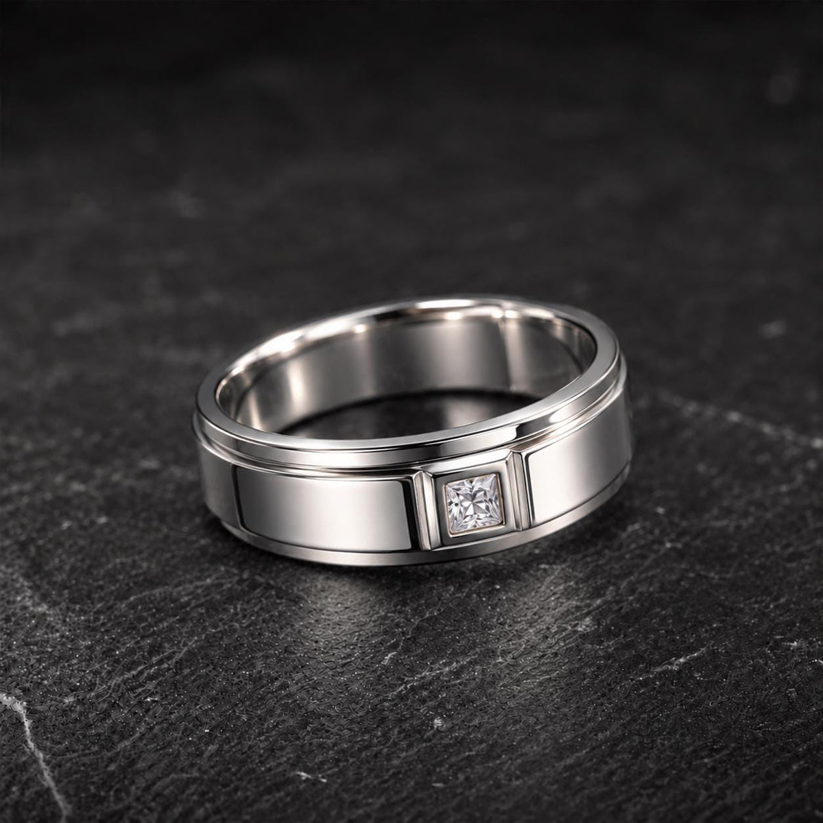 Mens Wedding Band .5 Carat Moissanite Ring : 925 Sterling Silver