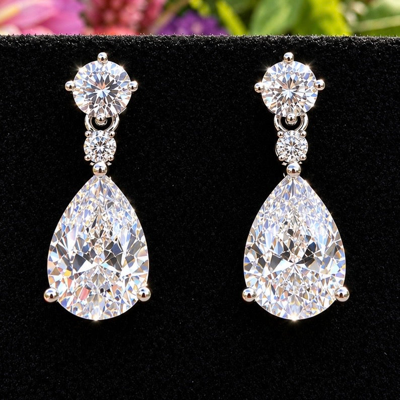 3 CT Pear-Cut Moissanite Drop Earrings