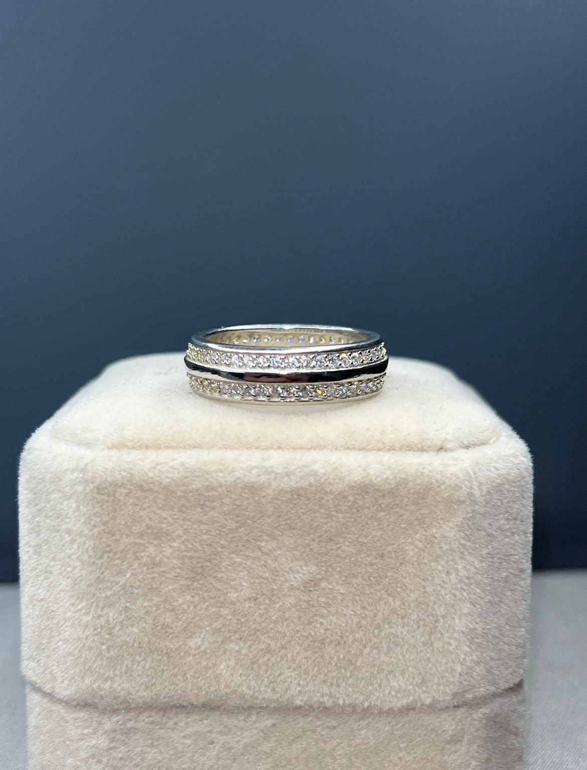 Silver Moissanite Diamond Solid Sterling 925 Silver Wedding Band Ring