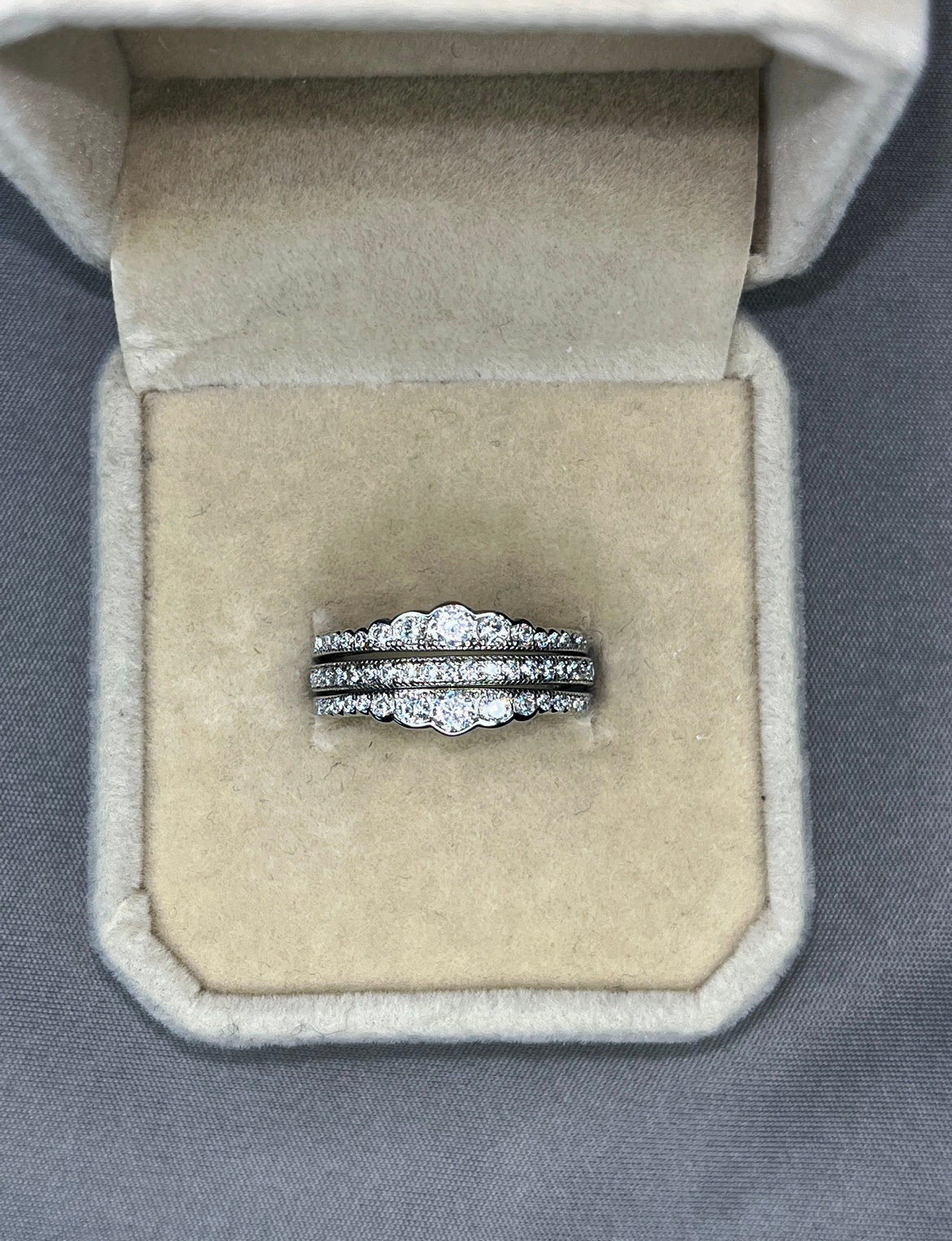 Moissanite Diamond Sterling Silver Eternity Ring Set: Stackable Bridal Rings