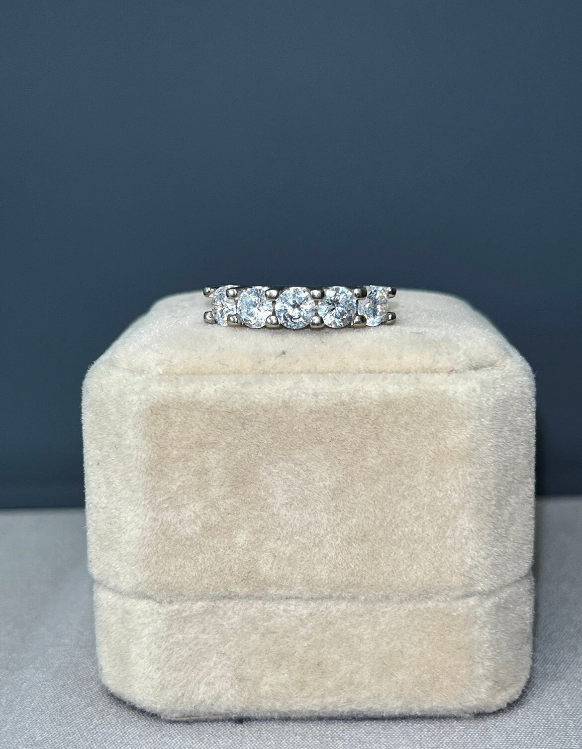 Five Stone Wedding Band Ring 1.25 Ct Moissanite Diamond Bridal Silver Ring